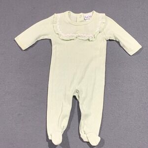 Nicole Miller‎ NY Baby Girl Romper 3-6M Green Knit Lace Collar Footed Sleepwear